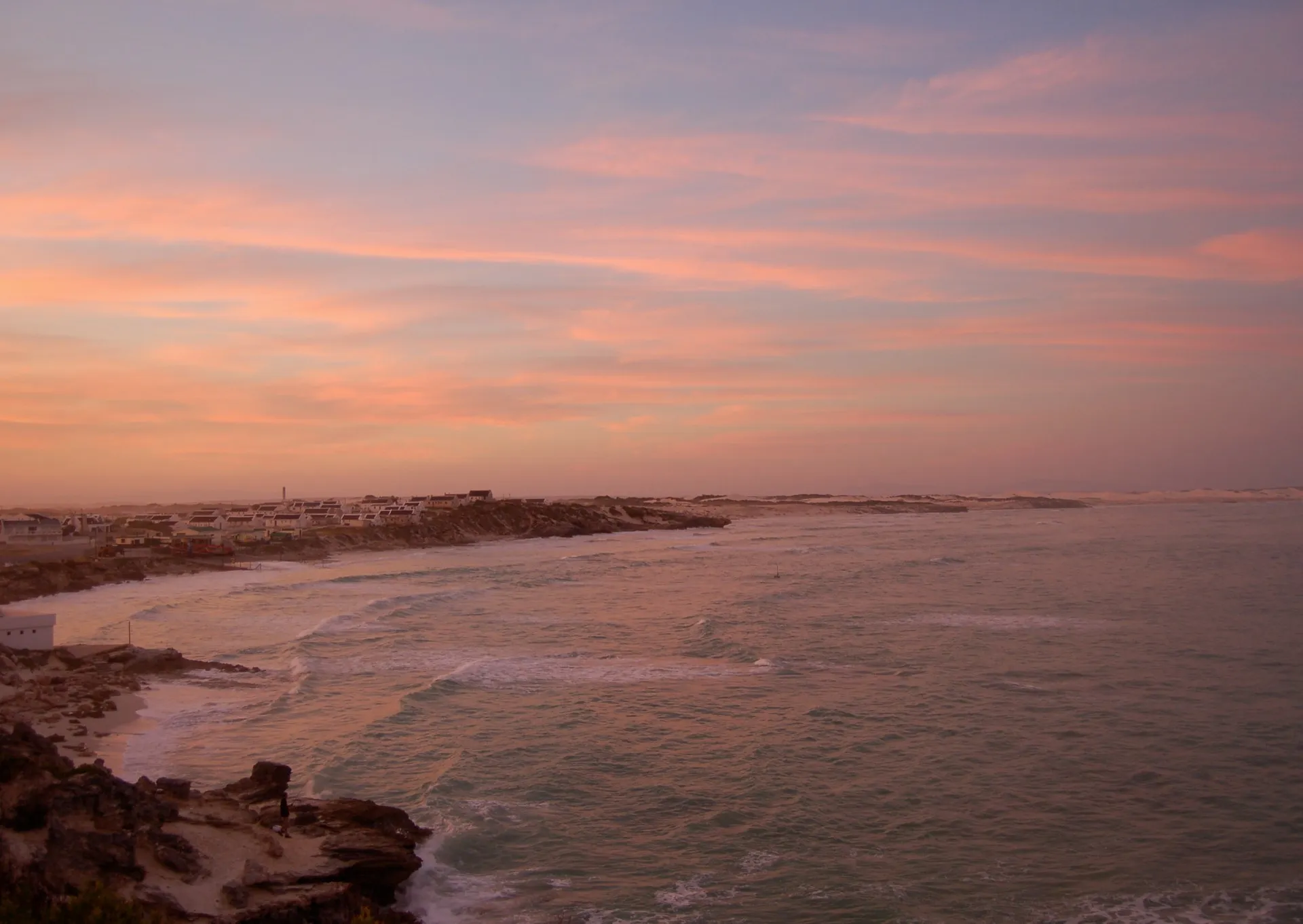 Whitewashed Arniston fishing village beside the Cape coast in South Africa