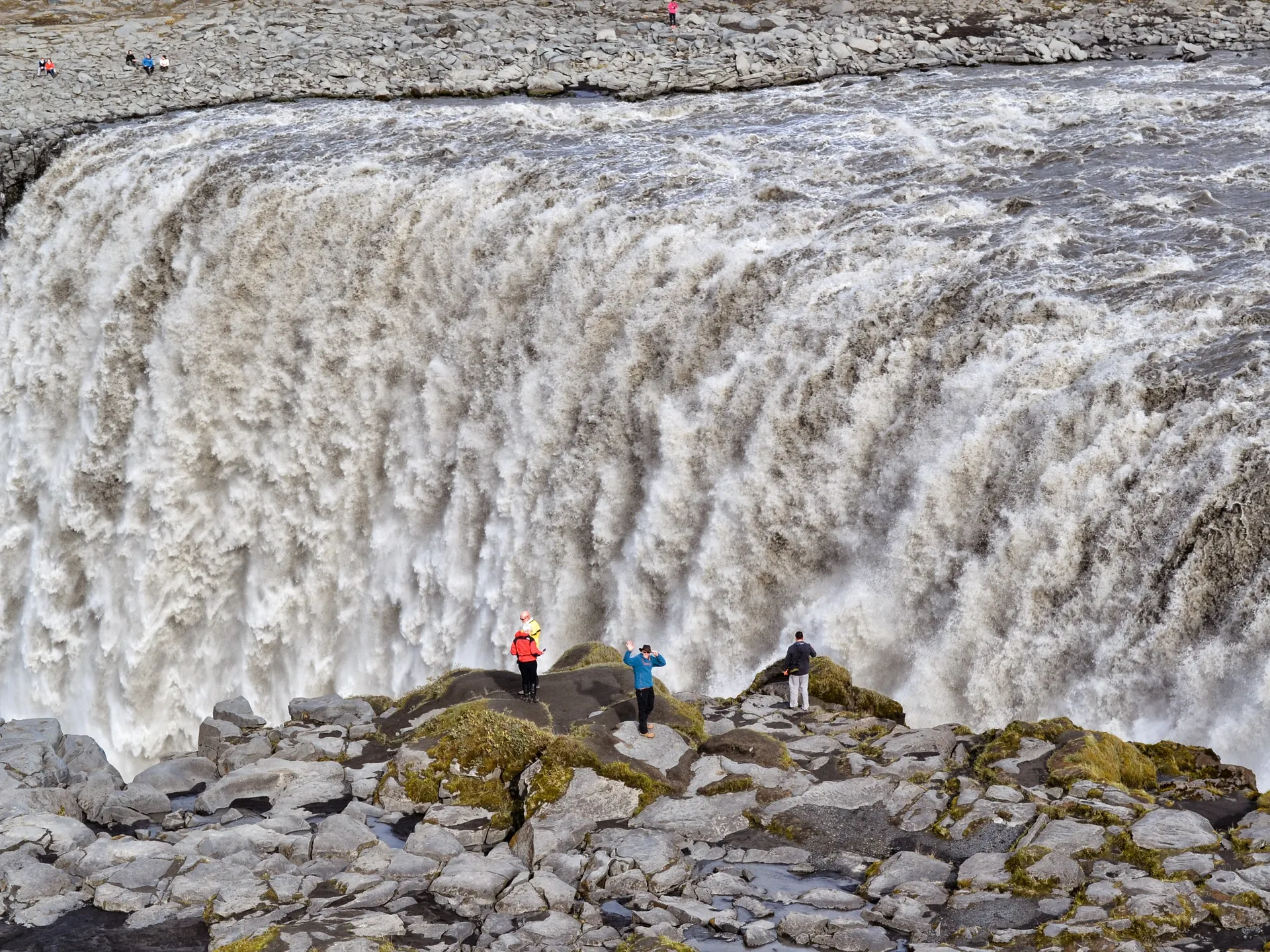 Dettifoss waterfall thundering over a rocky canyon edge in Iceland