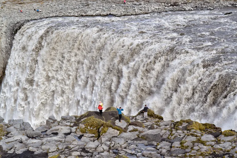 Dettifoss waterfall thundering over a rocky canyon edge in Iceland