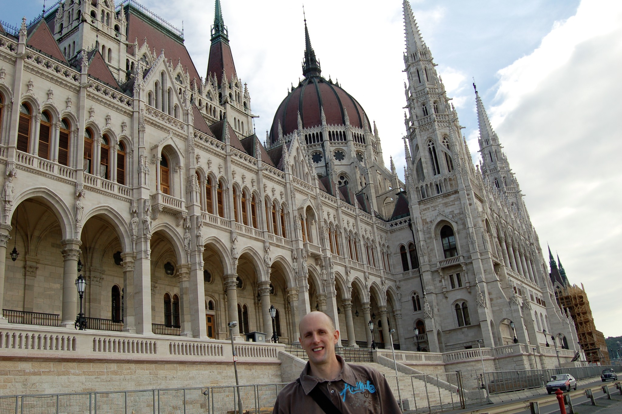 Hungarian Parliament Building facade and spires in Budapest