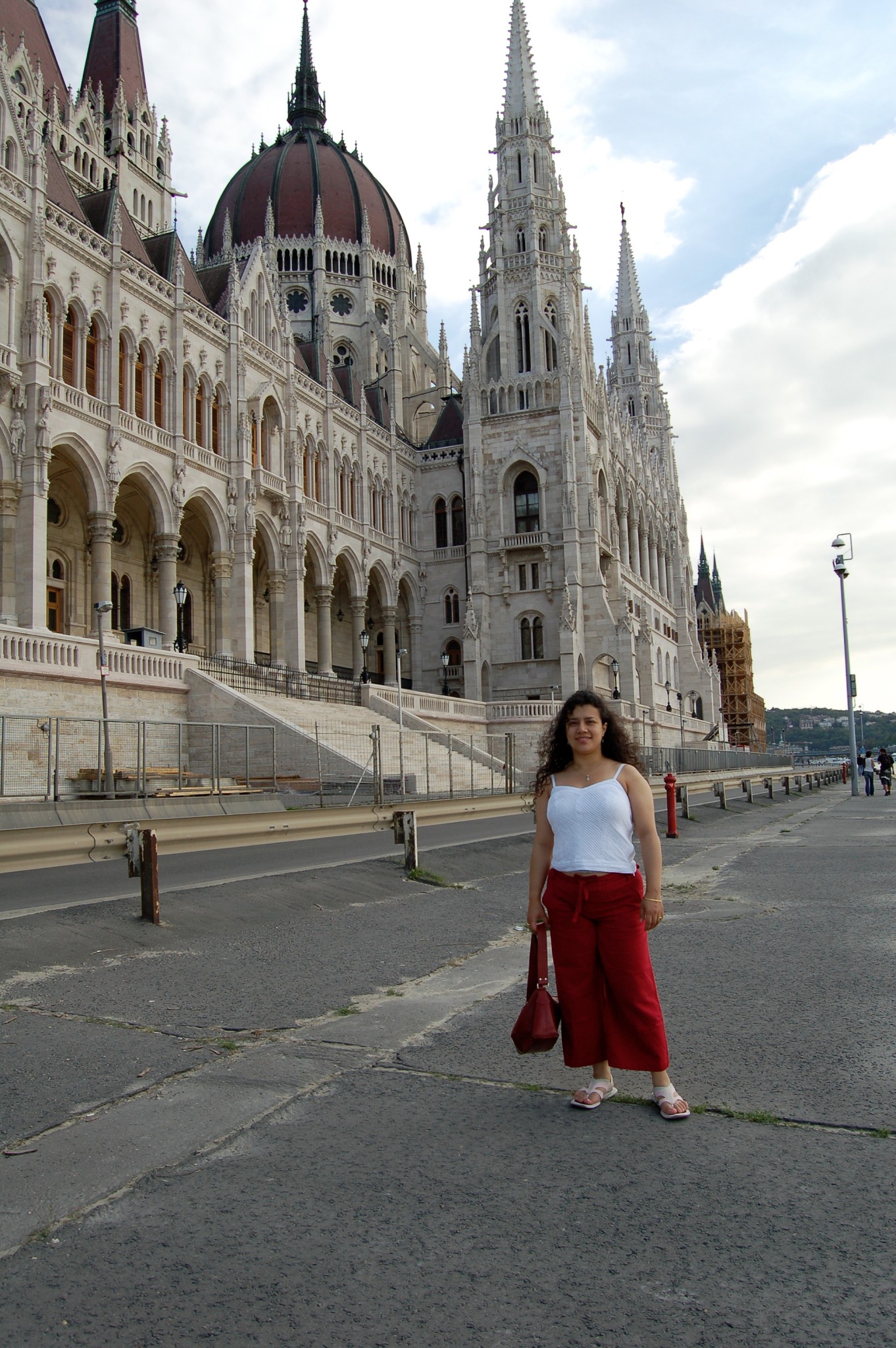 Traveller standing near the Hungarian Parliament Building in Budapest