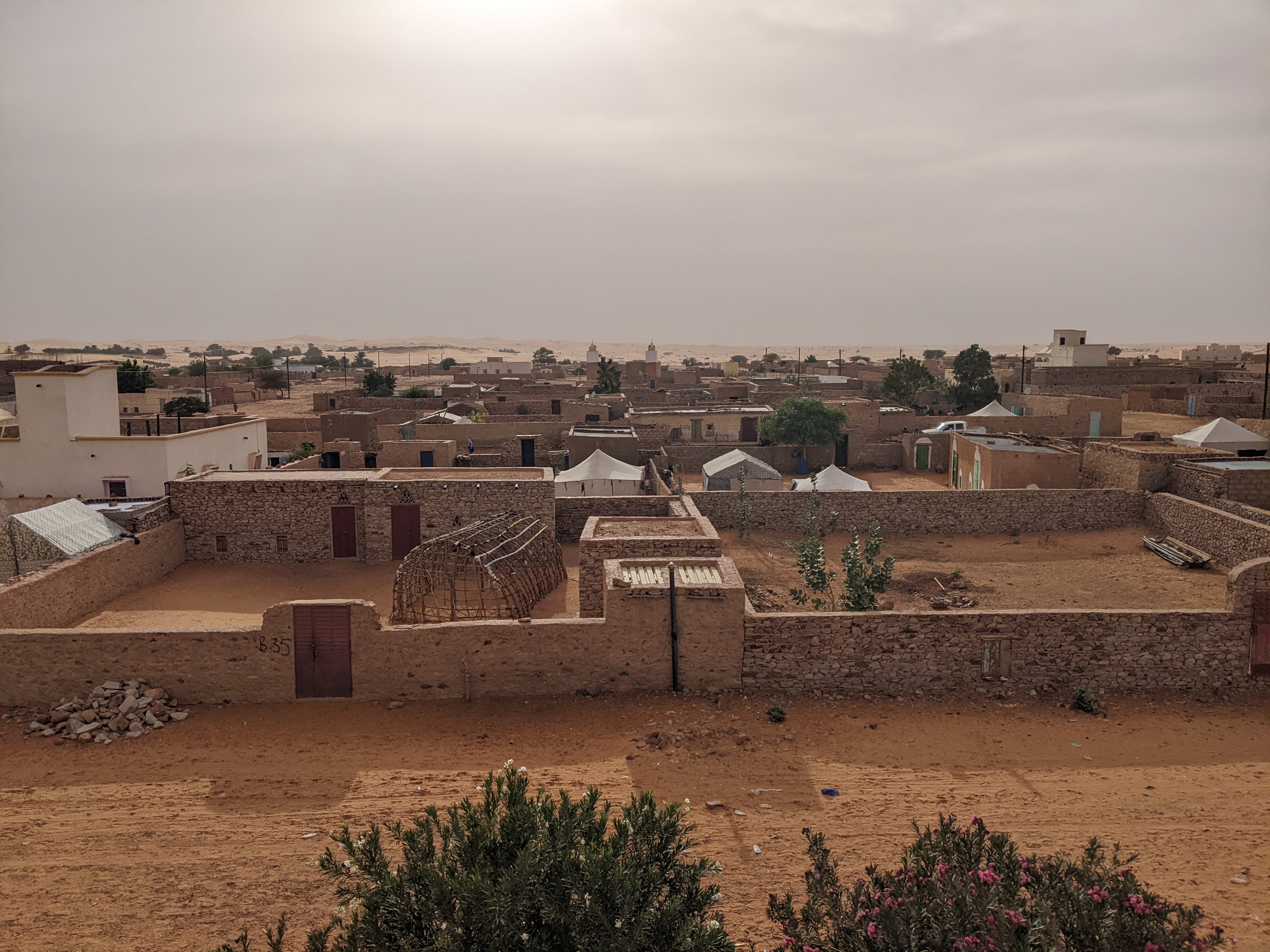 Stone rooftops and desert edge of Chinguetti in Mauritania
