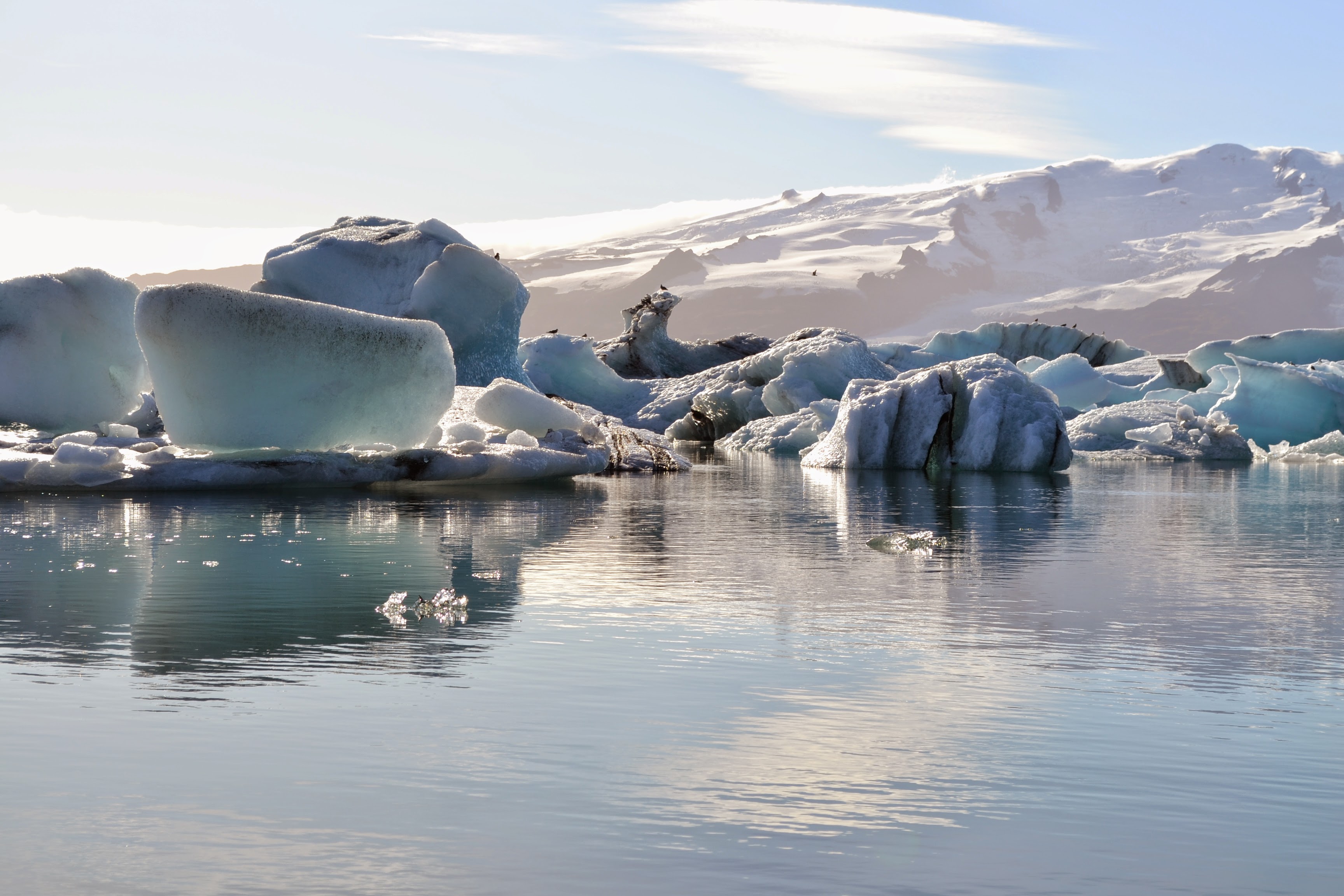 Blue icebergs floating in Jokulsarlon glacier lagoon in Iceland