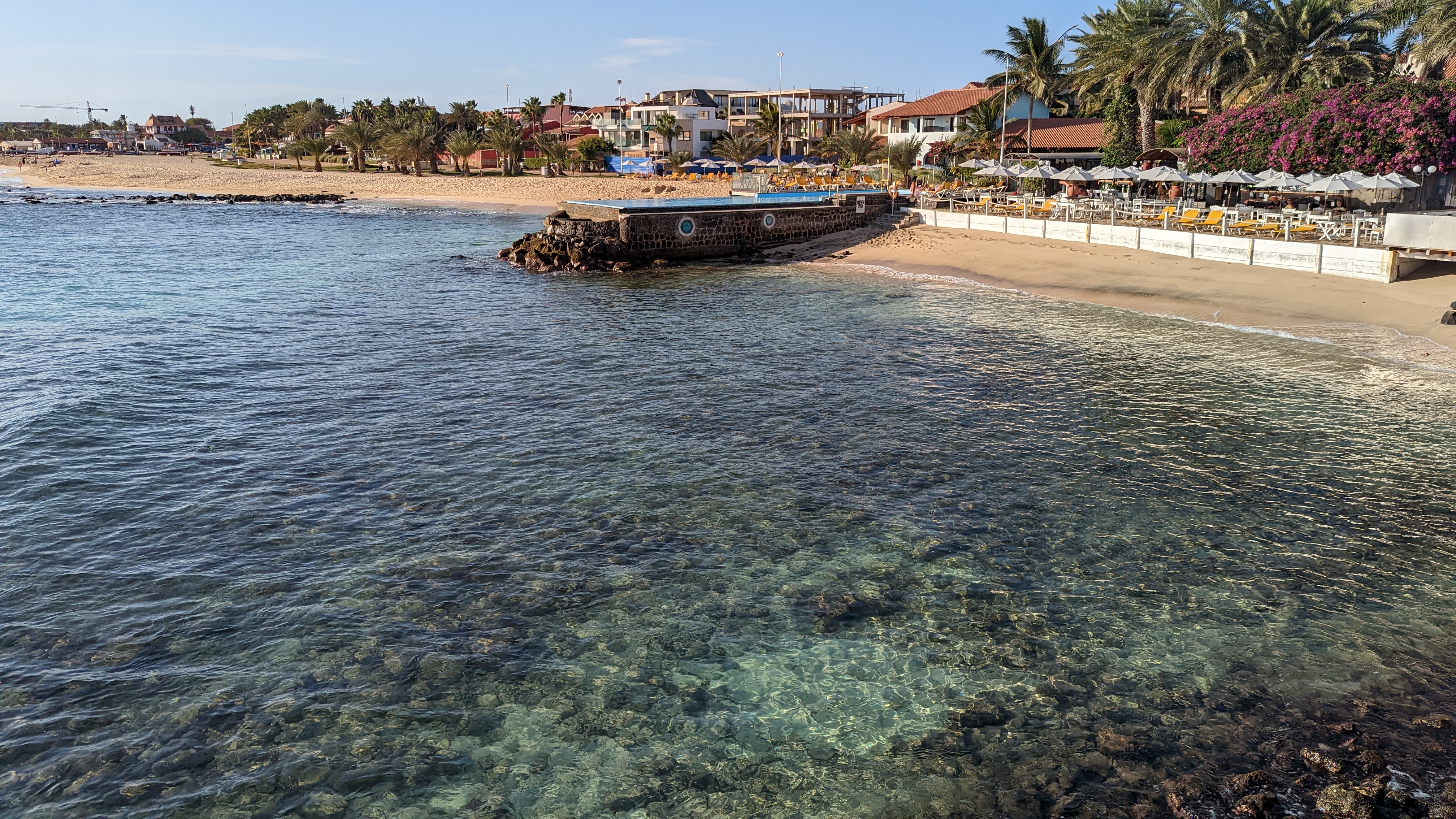 Sunny shoreline and clear water at Fig Tree Beach in Cyprus