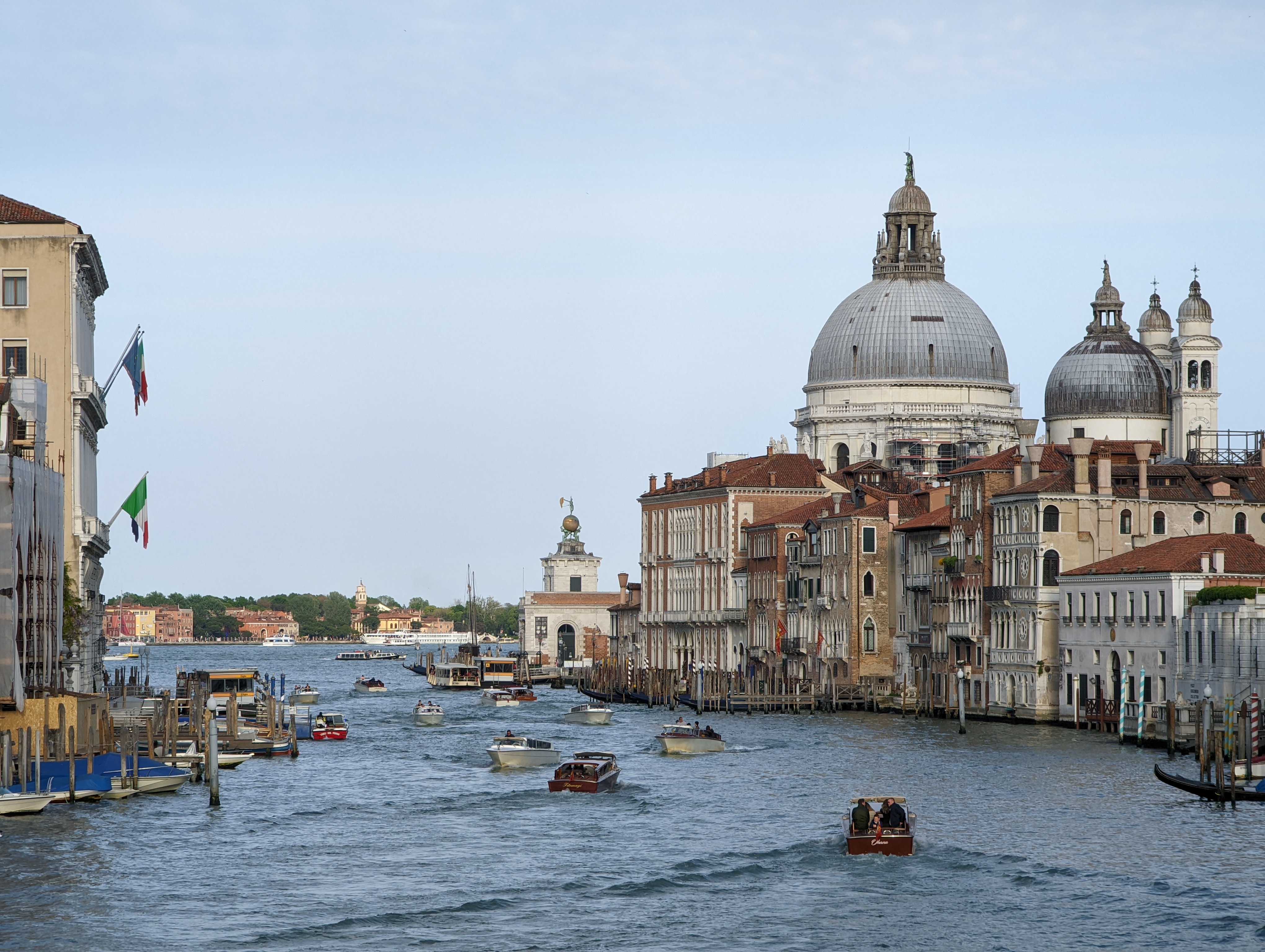 Wide view of Venice with canals and historic buildings